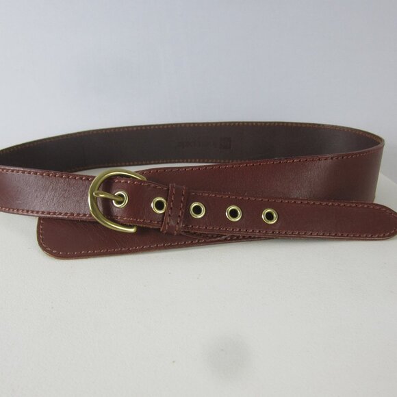 New Linea Pelle Womens M Brown Leather Belt Brass Hardware Made in Italy Tapered - Picture 1 of 10